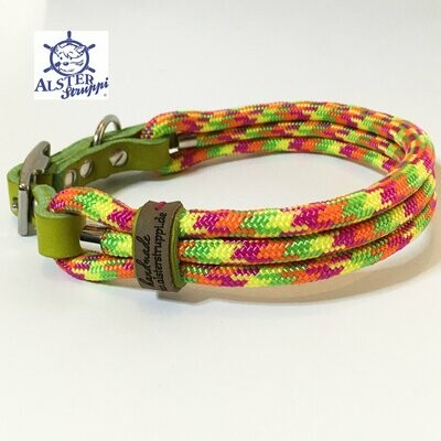 Hundehalsband verstellbar gelb pink grün orange mit Leder und Schnalle