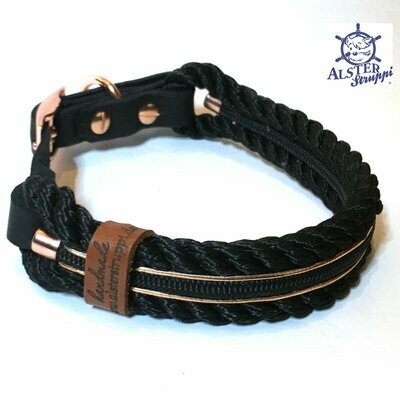 Edles Hundehalsband verstellbar schwarz rosegold Schnalle und Leder