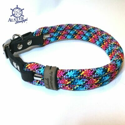 Hundehalsband verstellbar türkis fuchsia bunt mit Schnalle und Leder