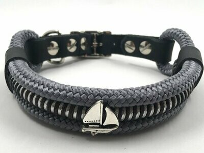 Hundehalsband verstellbar grau silber mit Schnalle und Leder