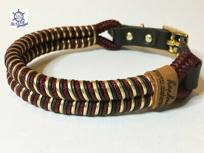 Edles Hundehalsband bordeaux, gold, Leder, von Hand umflochten verstellbar