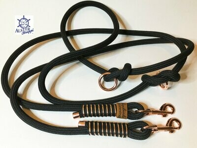 Hundeleine verstellbar schwarz rosegold mit Leder AlsterStruppi Wunschlänge