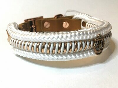 Hundehalsband verstellbar weiß rosegold Anker mit Schnalle und Leder