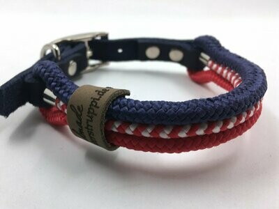 Hundehalsband blau rot weiß mit Schnalle ab 17 cm Halsumfang