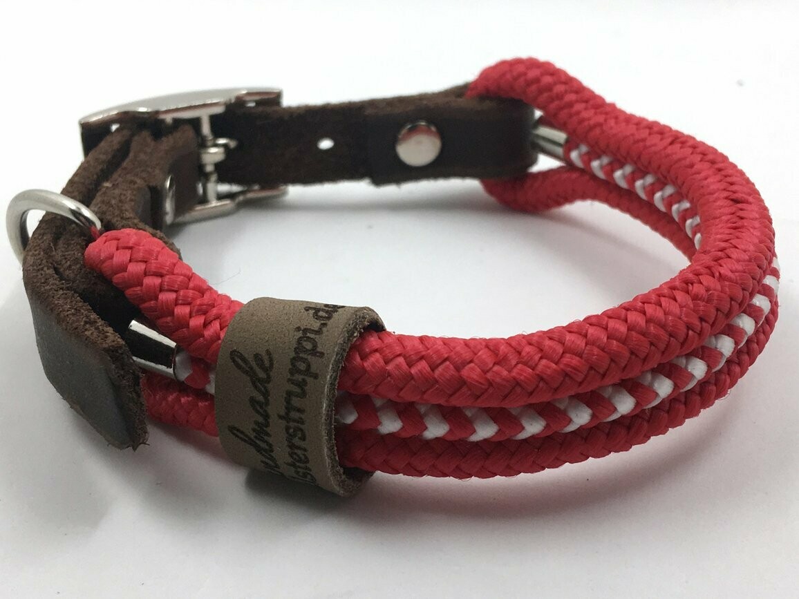 Hundehalsband rot weiß 3 fach mit Schnalle ab 17 cm Halsumfang