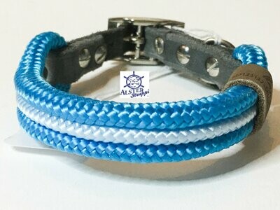 Hundehalsband blau hellblau 3 fach wahlweise auch 2-fach mit Schnalle ab 17 cm Halsumfang