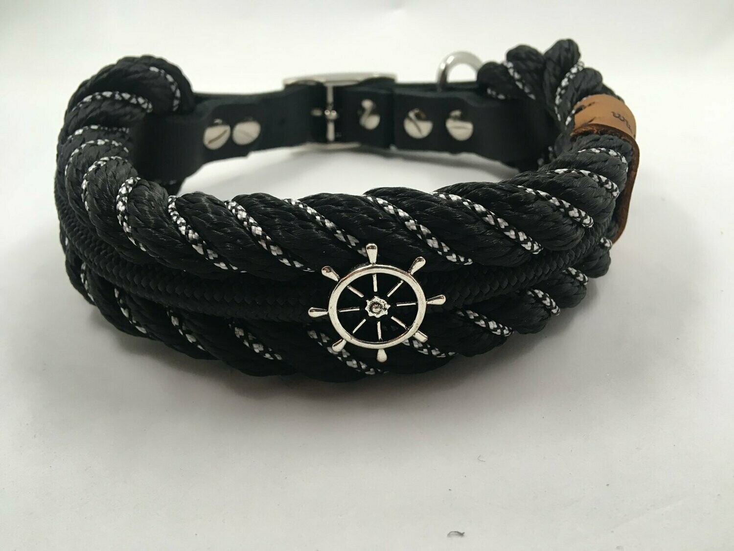 Hundehalsband schwarz 3 fach Steuerrad mit Schnalle ab 20 cm Halsumfang