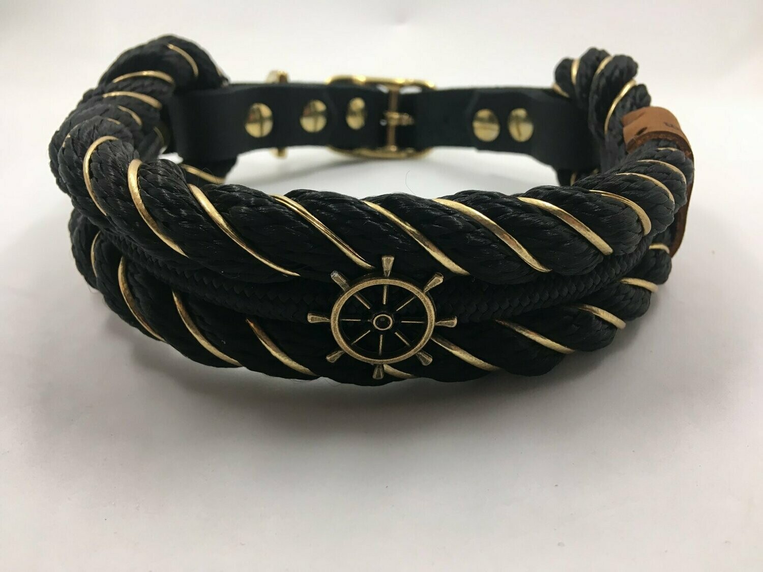 Hundehalsband schwarz gold 3 fach Steuerrad mit Schnalle ab 20 cm Halsumfang