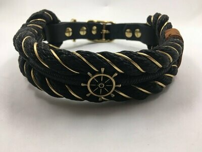 Hundehalsband schwarz gold 3 fach Steuerrad mit Schnalle ab 20 cm Halsumfang