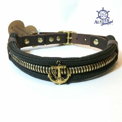 Tauhalsband verstellbar schwarz gold Anker sehr edel mit Leder und Schnalle