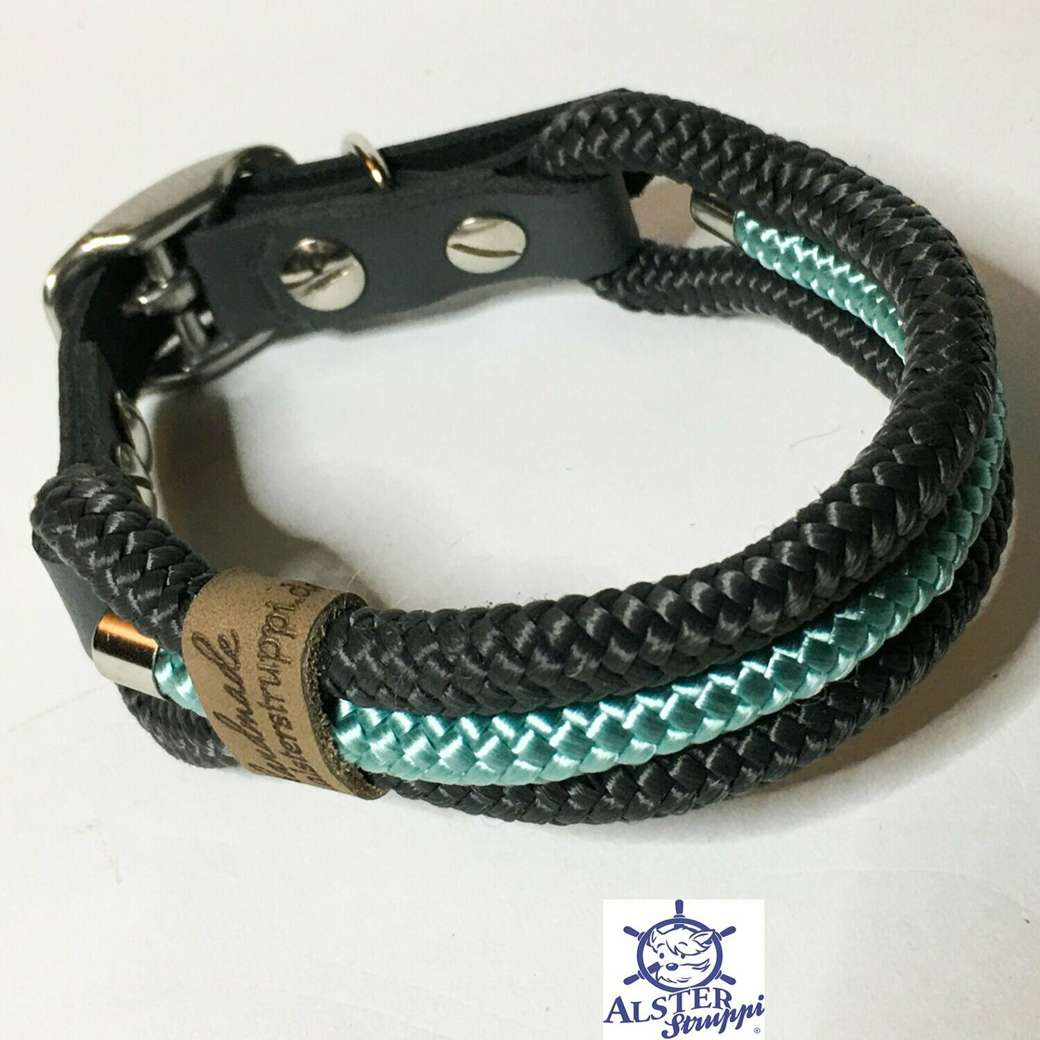 Hundehalsband mintgrün anthrazit mit Schnalle ab 17 cm Halsumfang