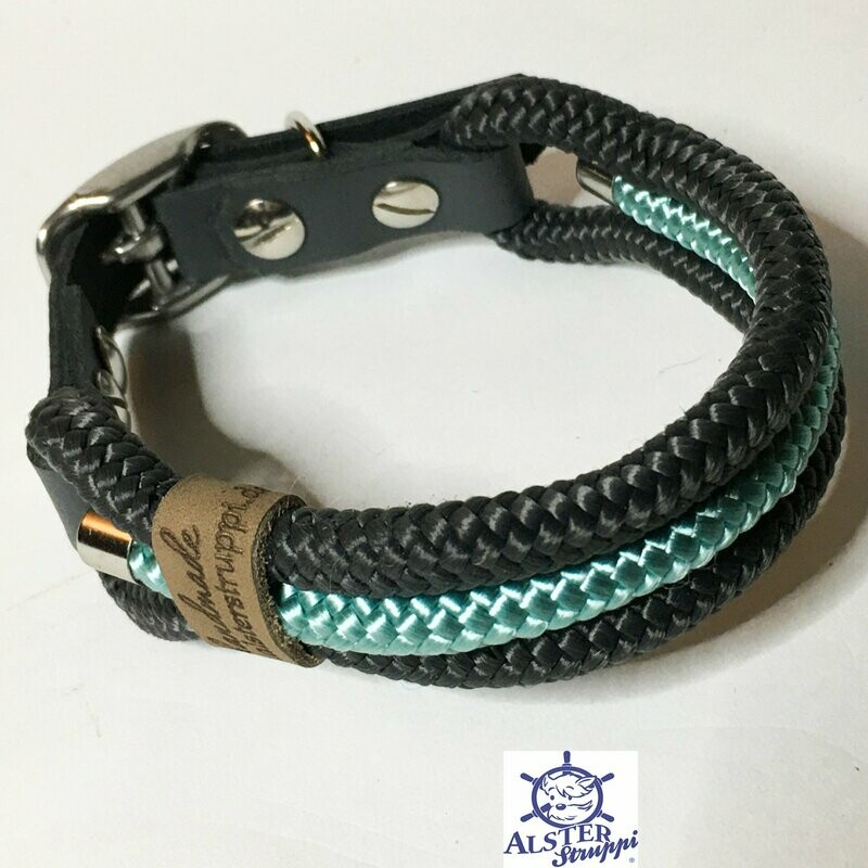 Hundehalsband mintgrün anthrazit mit Schnalle ab 17 cm Halsumfang