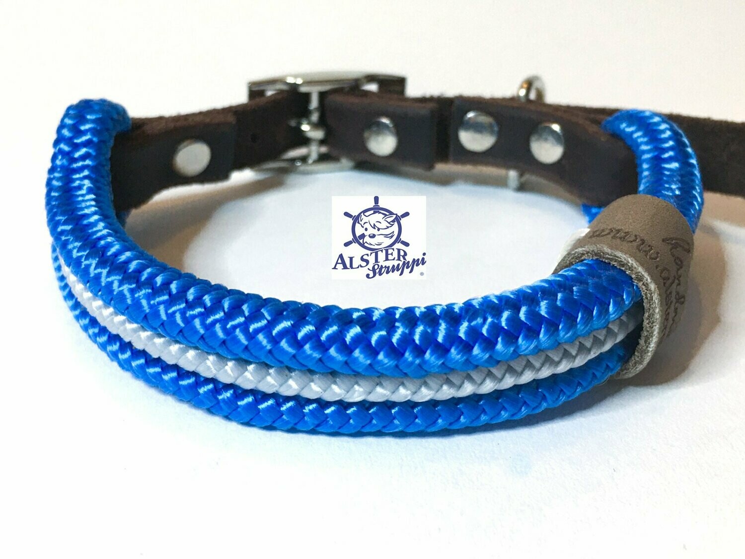 Hundehalsband mittelblau hellgrau mit Schnalle ab 17 cm Halsumfang