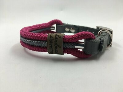 Hundehalsband fuchsia grau mit Schnalle ab 17 cm Halsumfang