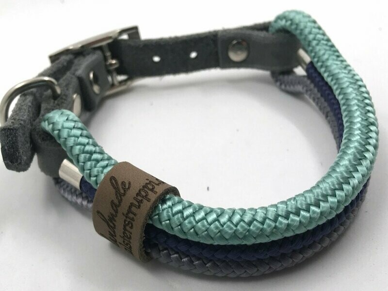 Hundehalsband grau blau mint mit Schnalle ab 17 cm Halsumfang