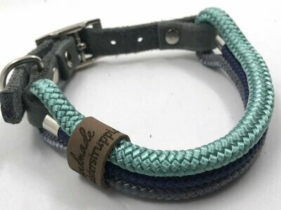 Hundehalsband grau blau mint mit Schnalle ab 17 cm Halsumfang