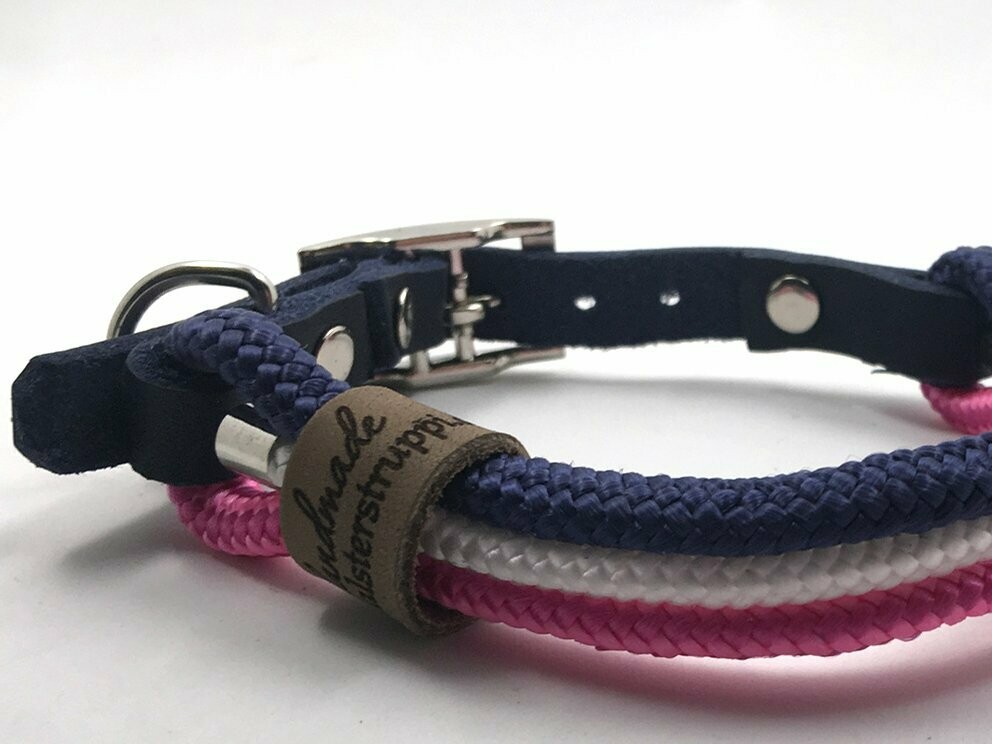 Hundehalsband pink weiß blau mit Schnalle ab 17 cm Halsumfang