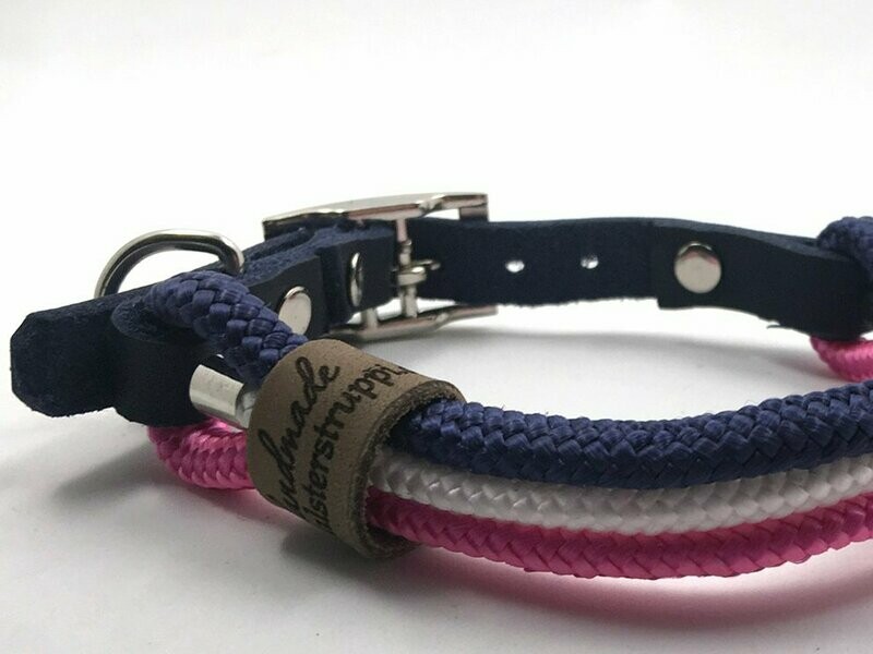Hundehalsband pink weiß blau mit Schnalle ab 17 cm Halsumfang