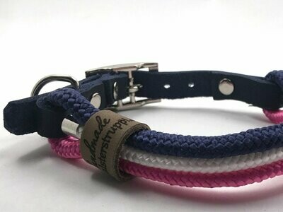 Hundehalsband pink weiß blau mit Schnalle ab 17 cm Halsumfang
