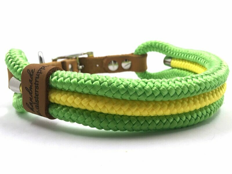 Hundehalsband grün gelb mit Schnalle ab 17 cm Halsumfang