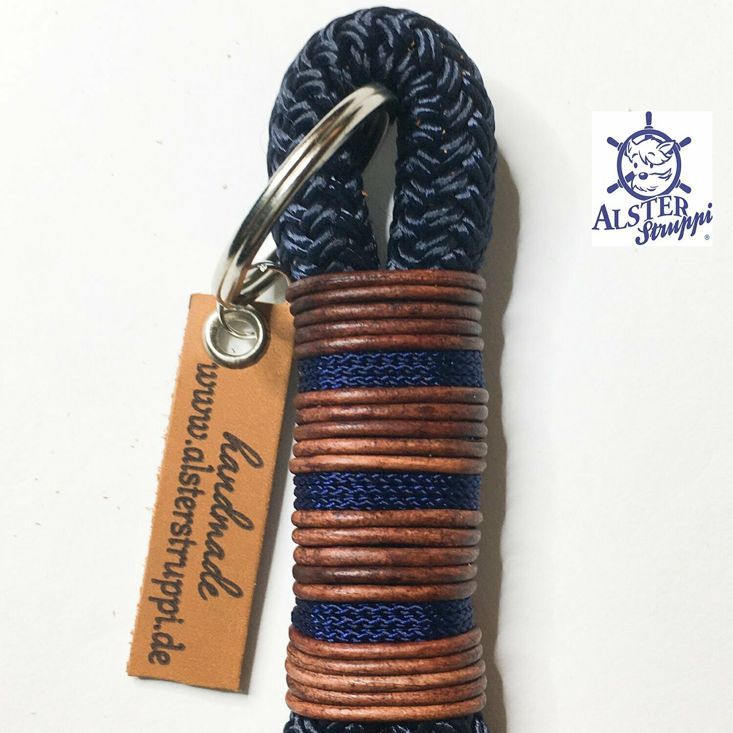 Schlüsselanhänger dunkelblau aus Tau mit Leder