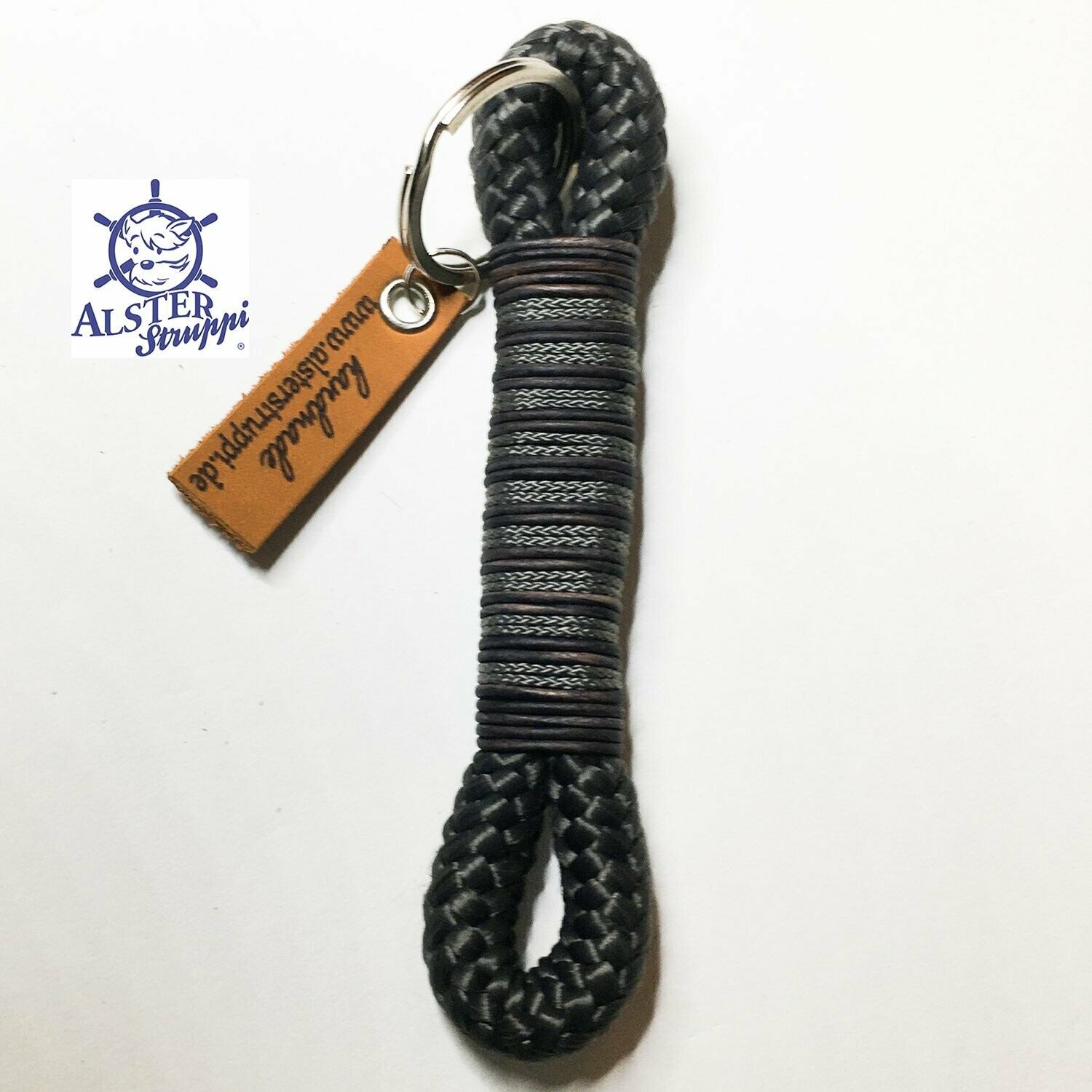 Schlüsselanhänger anthrazit schwarz aus Tau mit Leder