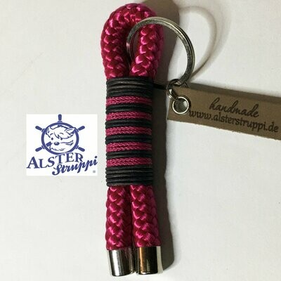 Schlüsselanhänger fuchsia schwarz aus Tau mit Leder