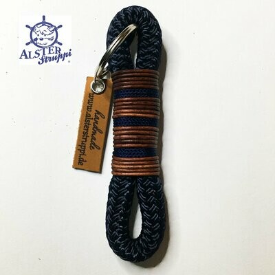 Schlüsselanhänger blau aus Tau mit Leder