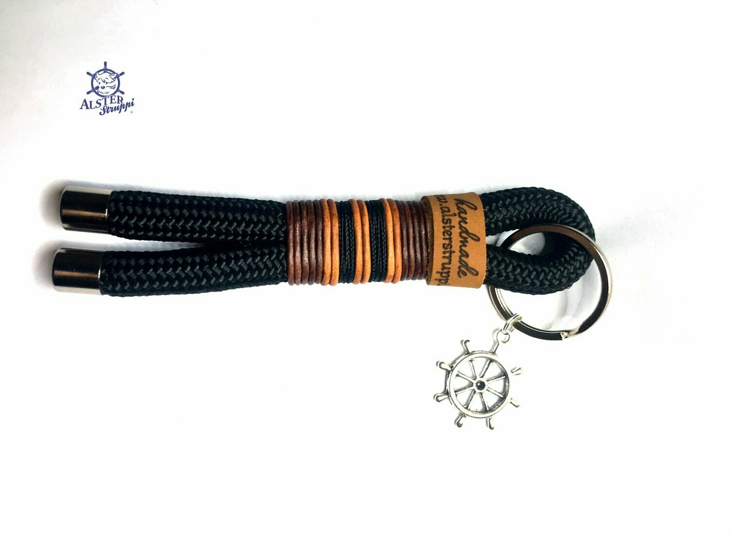 Schlüsselanhänger schwarz aus Tau mit Leder