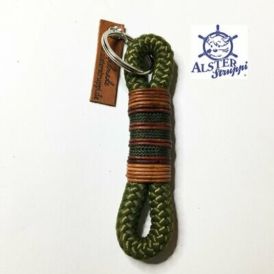 Schlüsselanhänger oliv aus Tau mit Leder