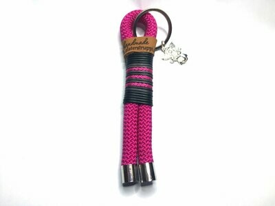 Schlüsselanhänger pink schwarz aus Tau mit Leder