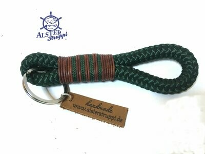 Schlüsselanhänger dunkelgrün aus Tau mit Leder