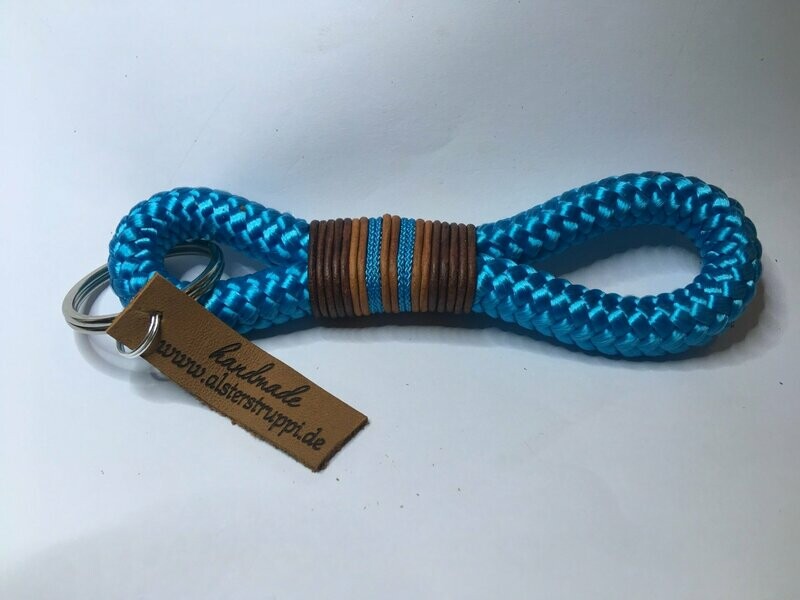 Schlüsselanhänger ozeanblau aus Tau mit Leder