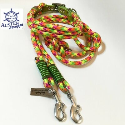 Leine Halsband Set gelb pink grün orange verstellbar, mit Leder