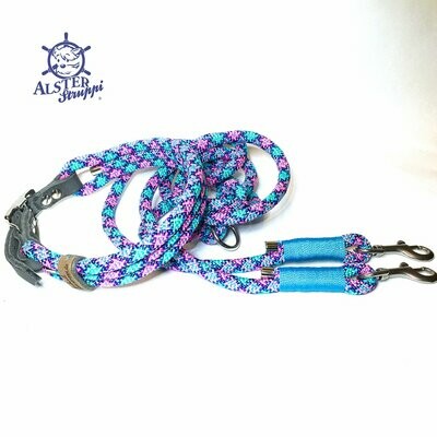 Leine Halsband Set aqua bunt verstellbar, mit Leder
