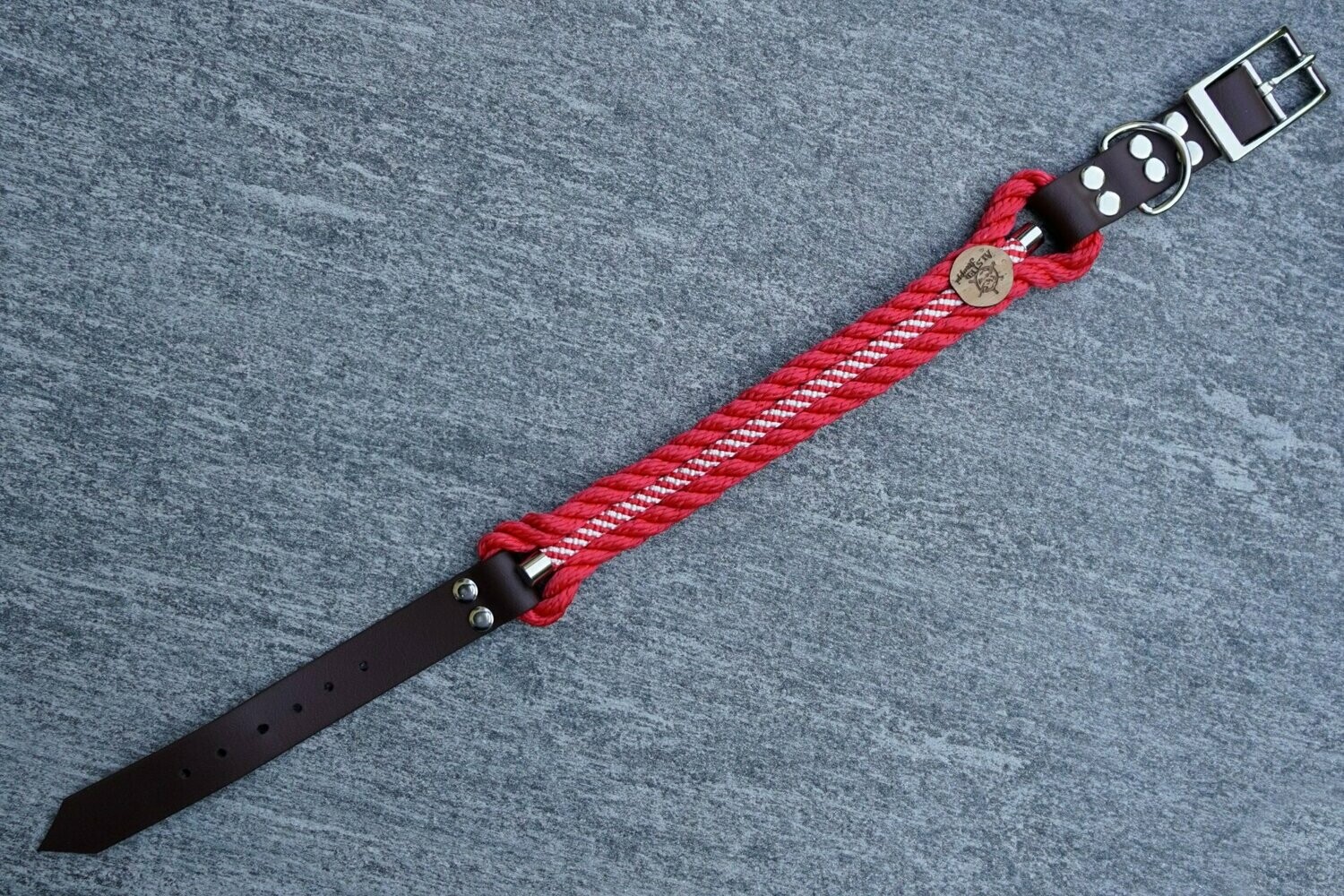 Hundehalsband rot weiß mit Schnalle ab 25 cm Halsumfang