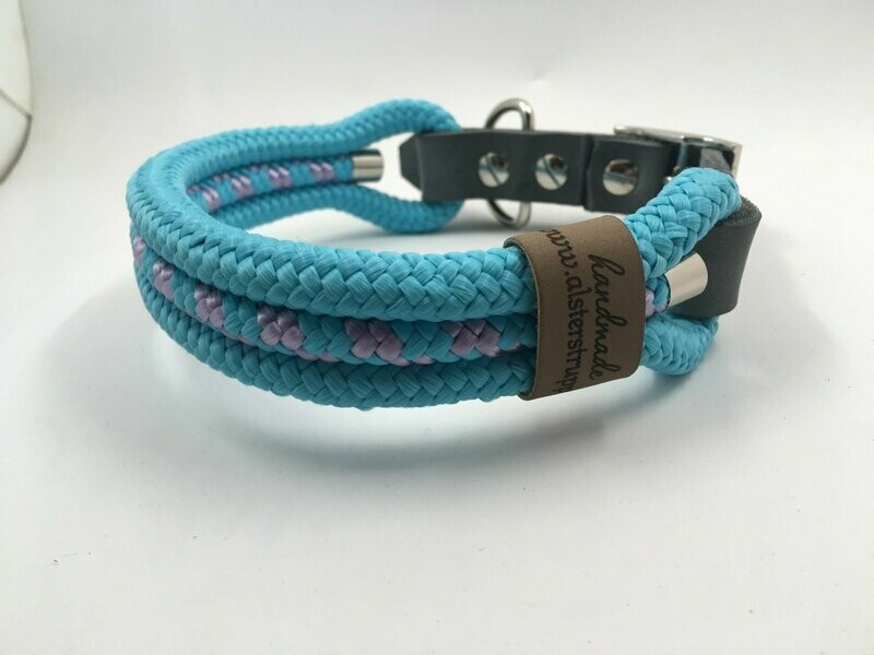 Hundehalsband türkis flieder mit Schnalle ab 25 cm Halsumfang