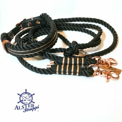 Leine Halsband Set schwarz rosegold sehr edel