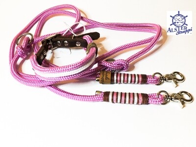 Leine Halsband Set altrosa, weiß, für kleine Hunde, verstellbar