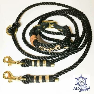 Leine Halsband Set, schwarz und gold sehr edel