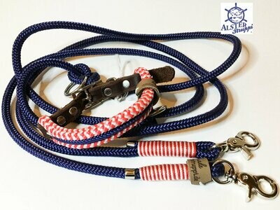 Leine Halsband Set dunkelblau, rot, weiß für Hunde, verstellbar