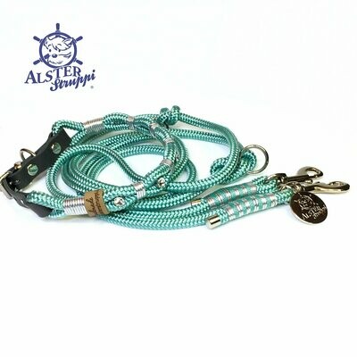Leine Halsband Set mint silber sehr edel mit Strasssteinen