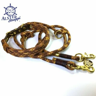 Leine Halsband Set braun hellbraun karamell gold Glitzer verstellbar, mit Leder