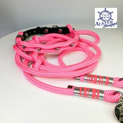 Leine Halsband Set pink silber sehr edel mit Strasssteinen