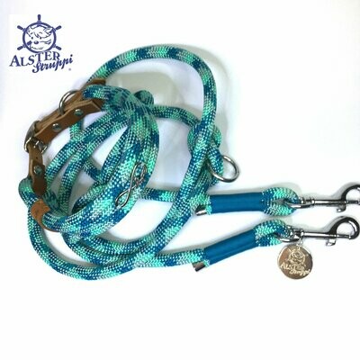 Leine Halsband Set verstellbar blau, grün, teal, helles seegrün, lichtgrün, silberfarben, mit Leder und Schnalle ab 98,00 €
