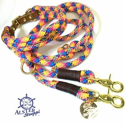 Leine Halsband Set verstellbar gelb, lachs, pink, blau, lila, gold mit Leder und Schnalle  ab 98,00 €