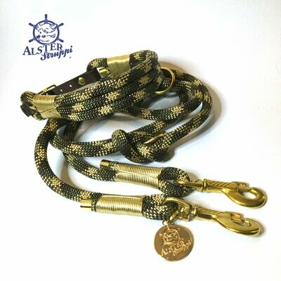 Leine Halsband Set verstellbar, braun, oliv, beige, gold, mit Leder und Schnalle  ab 108,00 €