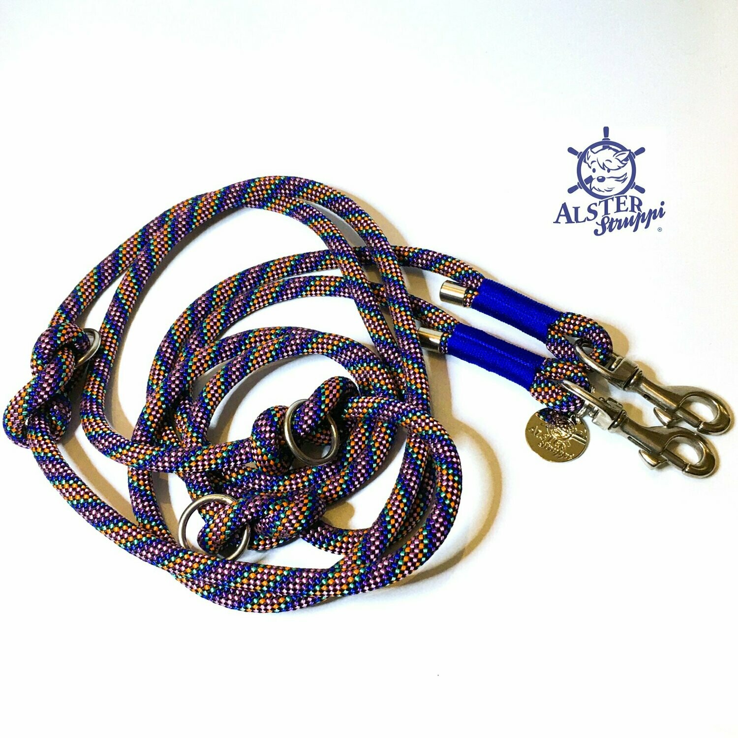 Für Iris - Leine Halsband Set anthrazit, blau, mint, lila, rosa, orange, verstellbar, mit Leder