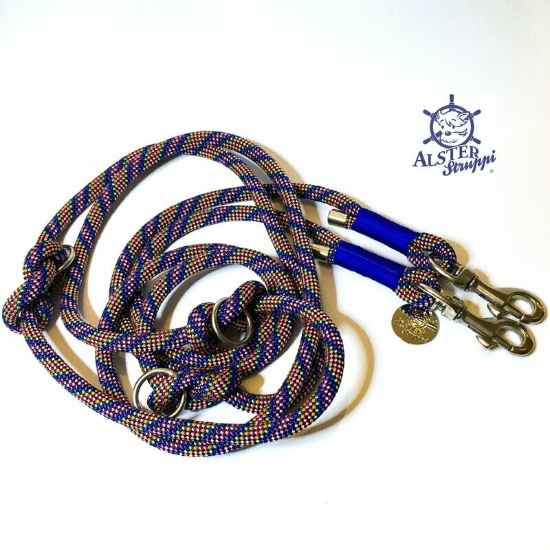Für Iris - Leine Halsband Set anthrazit, blau, mint, lila, rosa, orange, verstellbar, mit Leder