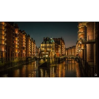 Hamburg Foto Datei - Wasserschloss in der Speicherstadt bei Nacht , Höhe 100 cm - zum Selbstdruck
